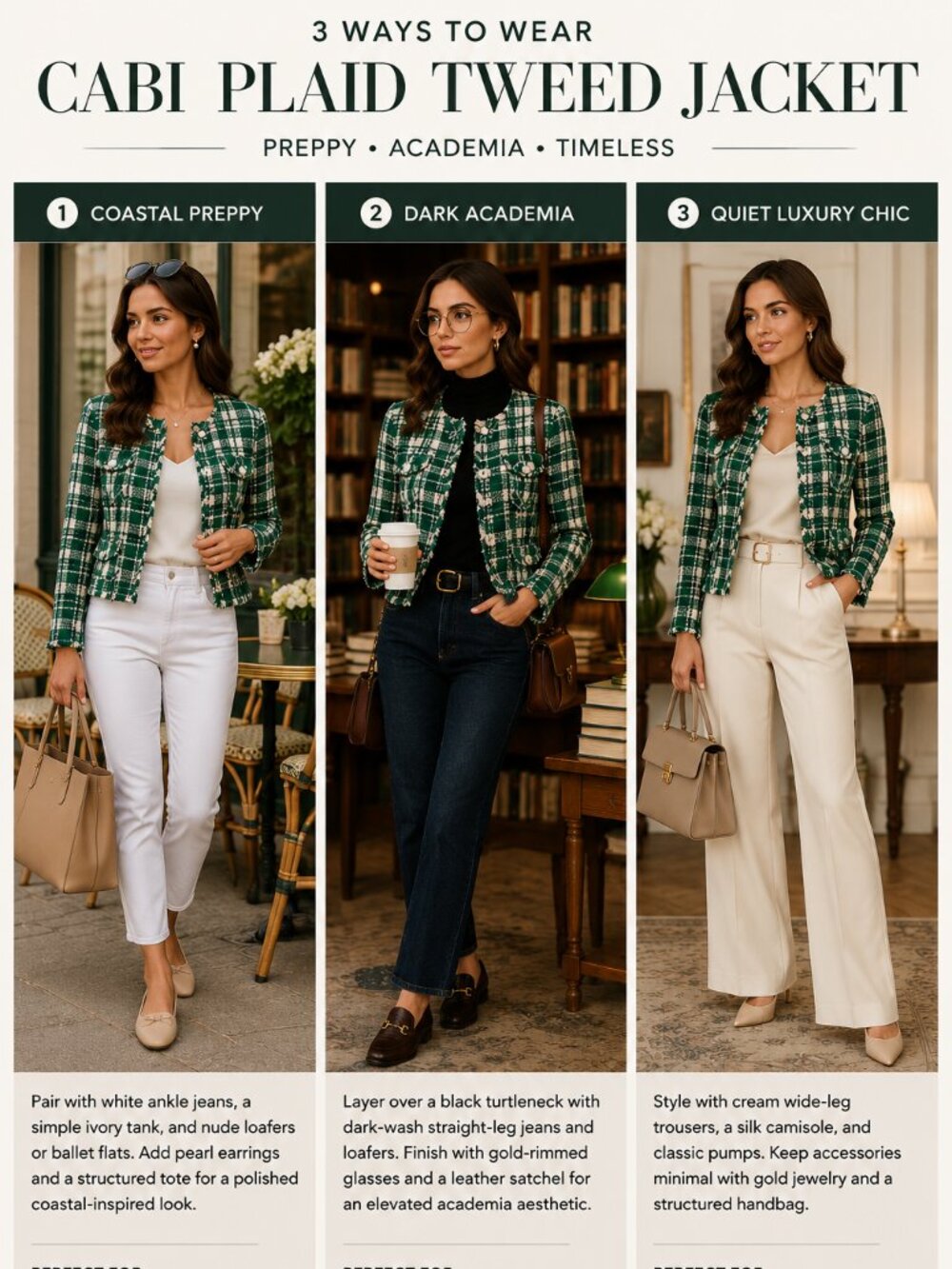 Cabi Tweed Plaid Jacket Large Green Frayed Crop Lady Jacket Preppy Academia